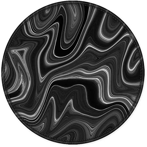 ITNRSIIET Round Mouse Pad with Stitched Edge Premium-Textured Waterproof Non-Slip Rubber Base Desktop Protection Mat Diameter 8.7 inches, Abstract Black and White