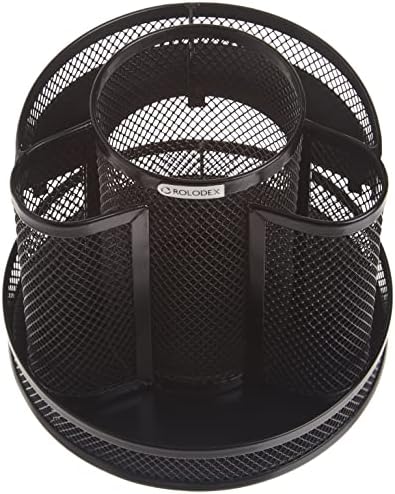 Rolodex Desk Organizer Rotating Office Supply Caddy Mesh Black (6.5" x 6.5" x 6.25") (Pack of 8)