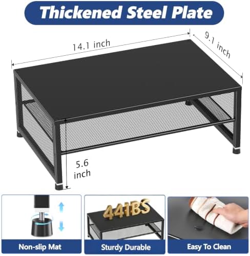 OPNICE 2-Tier Computer Monitor Stand Riser, Laptop Stand for Desk, Desk Organizer for Office, Home and School Supplies, Black