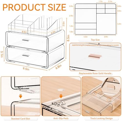 Yieach 3 Tier Clear Acrylic Makeup Organizers with Drawers,Tiered Countertop Make up Storage Organizer for Dresser Top and Bathroom Vanity,Plastic Makeup Stand for Brush,Skincare,Beauty Organizers