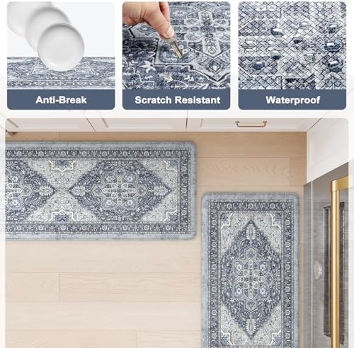 KIMODE Anti Fatigue Kitchen Mat, Cushioned Kitchen Mats for Floor 2 piece