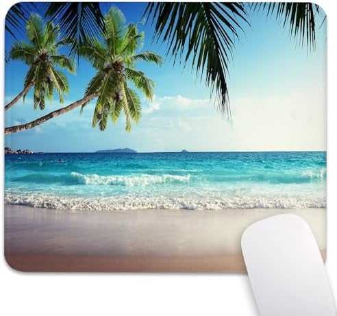 Tropical Summer Beach Mouse Pad, Blue Ocean Waves Scenery Stitched Desk Mat