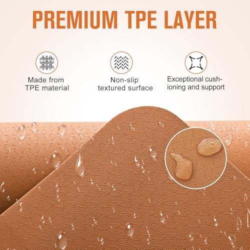 UMINEUX Extra Thick Yoga Mat, 2/5 Inch (10MM), Natural Rubber and TPE Non Slip Yoga Mats with Strap for Women Men, Eco Friendly Exercise Mat for Yoga, Pilates and Home Workout