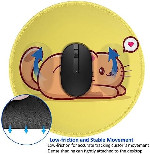 Cute cat Laying Down on The Floor Cartoon Animal cat Mouse pad Cute,Gaming Mouse pad Small Non-Slip Round Mouse Pads for Wireless Mouse,Laptop,Desk