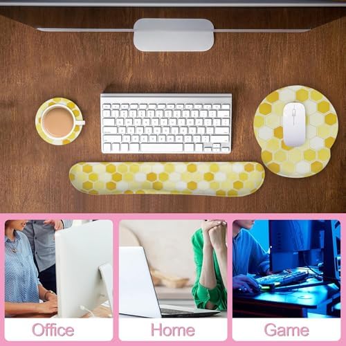 Honeycomb Bee Geometric Ergonomic Wrist Support Keyboard Mouse Wrist Rest Set, Computer Office Comfortable Wrist Rest for Mouse Easy Typing