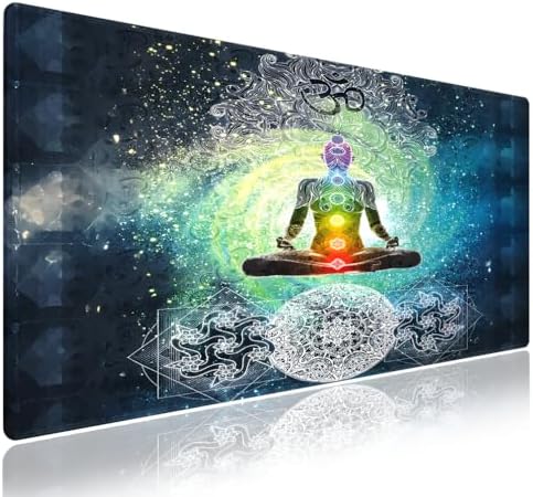 Yoga Mandala Large Mouse Pad, Zen Meditation Hippie Style Chakra Desk Mat