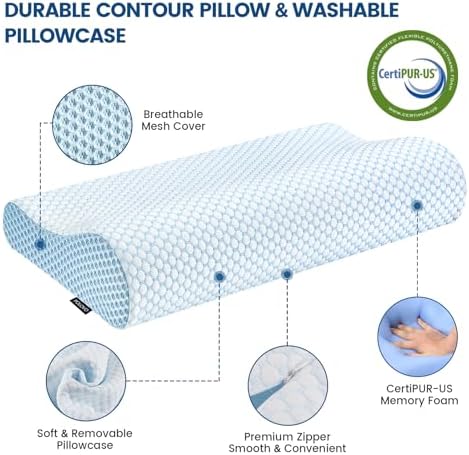 Polovo Neck Pillow Memory Foam Pillows for Sleeping, Ergonomic Cervical Pillow Neck Support Pillow Bed Pillow for Side Back Stomach Sleepers, Contour Pillow for Neck and Shoulder Pain Relief (Blue)