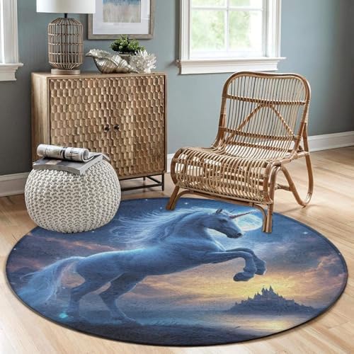Soft Round Yoga Carpet, Office Chair Decor Round Mat for Carpet and Hardwood Floors Unicorns