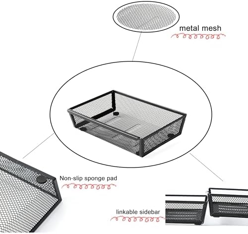 Mesh Tray Silverware Drawer Organizer, Utensil Cutlery Tray Office Supplies with Interlocking Arm Drawer Dividers Organizer for Flatware, Knives,Home,Office, School,Bedroom 9X6＂Black