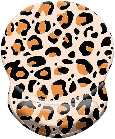Ergonomic Wrist Support Mouse Pad - Comfortable Computer Mouse Pad with Non-Slip PU Base for Home Office Working Gaming (Leopard Print)