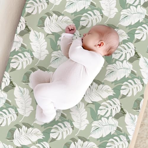 Summer Leaves Pattern Baby Changing Pad Cover, Unisex Leaves Nursery Diaper Changing Table Pad Mat Sheet for Boys Girls-16x32