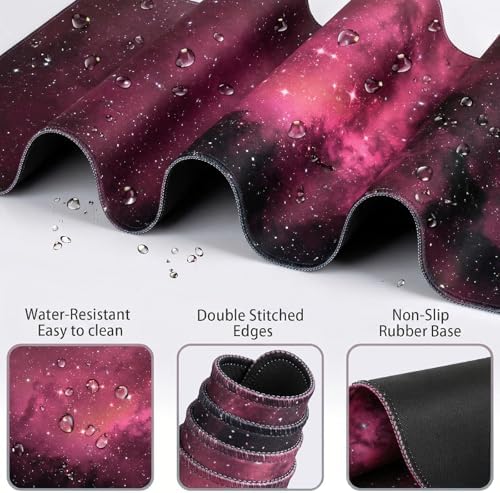 Cloud Mouse Pad Keyboard Wrist Rest 4PCS Extended Large Galaxy Desk Mat Pad Set Memory Foam Non-Slip Cute Ergonomic Gaming Mouse Pad Wrist Support for Computer Laptop Home Office Black Pink