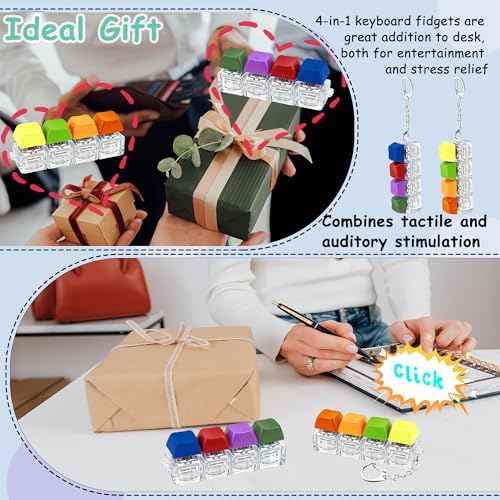 2 PCS Keyboard Fidget Toy, Keyboard Fidget Keychain 4-in-1 Keyboard Decompression Button Finger Clicker Toys, Keychain Button Stress Relief Fidget Gifts to Relief Stress (Bright)