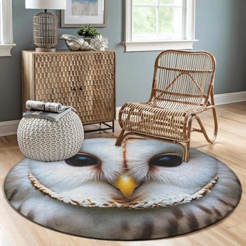 Women's Large Home Decor Mat, Soft Round Yoga Carpet, Non Slip Machine Washable Home Office Circle Rug Cute White Owl
