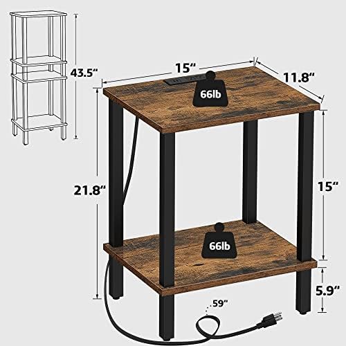 TUTOTAK End Table with Charging Station, Side Table, Nightstand