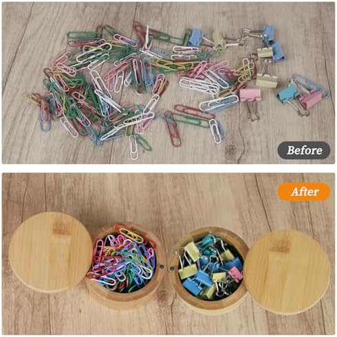 MultiBey 2 Pack Bamboo Paper Clip Holder with Swivel Lid, Wood Container