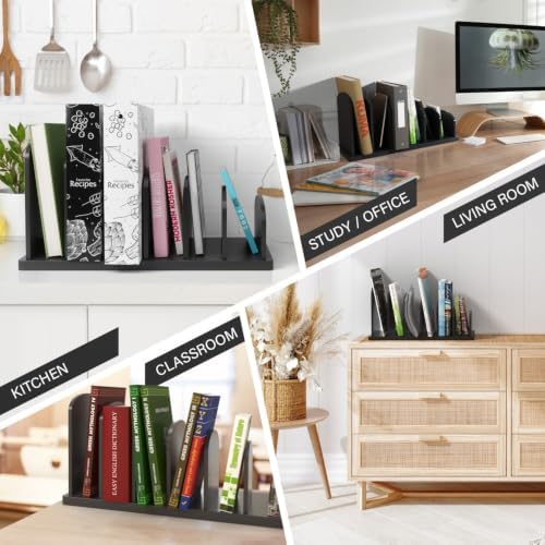 Cook Book Organizer, 6 Sections, Recipe Book Holder Rack, Tabletop Stand for Convenient Cookbook Storage, Vertical Cook Book Stand Kitchen, Binder Holder for Desk & Countertop (Black)