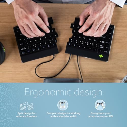 R-Go Ergonomic Split Keyboard, Scissors Mechanism, Anti-Carpal Tunnel, 2 Part Design Keyboard for Arthritis, with Break Software, QWERTY (US) Layout, USB-C Wired, for Windows/MacOS, Black