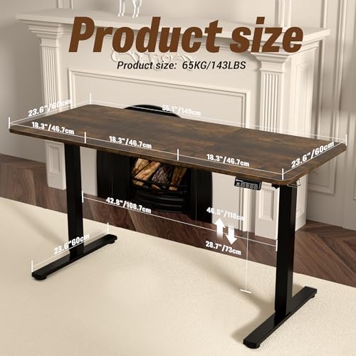 55"x24" Standing Desk, Height Adjustable Sit-Stand Home Office, Brown
