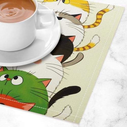 Stacked Colorful Cats Linen Placemats Set of 1PCS, Heat Resistant Non-Slip Washable Table Placemats for Dining Everyday Use Hotel Banquet Home Decor