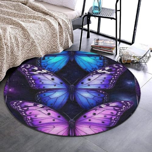 Circular Rugs Large Modern Round Area Rug Fashion Decor Mat for Home Office Purple Butterfly