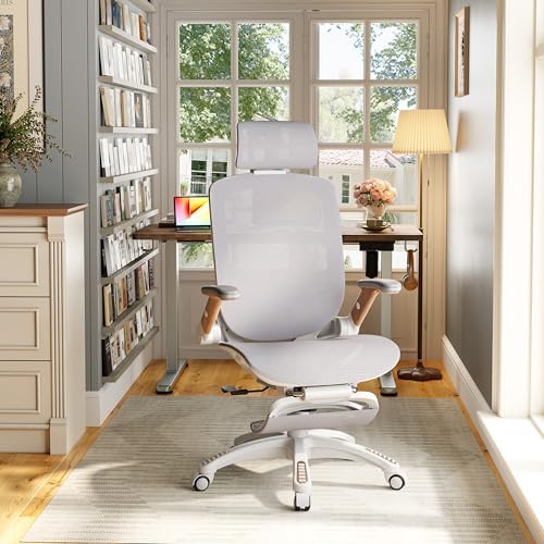 Ergonomic High-Back Office Chair with Footrest – Flip-Up Arms, 3D Headrest, 135° Recline, and Wide Mesh Seat with Lumbar Support. Rolling Swivel Task Chair for Gaming or Work, Sturdy, 300 LBS, 01NT-FT