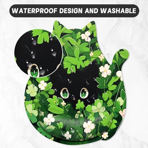 Ergonomic Mouse Pad with Wrist Rest, Cute Cat Memory Foam Padded Pain Relief Non-Slip Wrist Support Mouse Mat for Gaming Work Computer Laptop, Funny Office Supplies Desk Accessory, Cat in Leaf