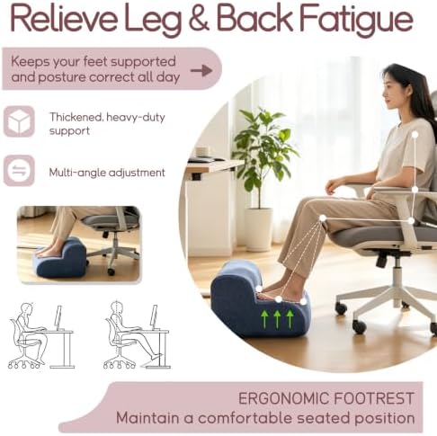 Foot Rest for Under Desk at Work, Ergonomic 2-Height Sponge Foot Stool for Office, Home, Sofa & Gaming Chair, Desk Accessories Footrest Cushion to Support Legs, Relax Ankles & Relieve Pain(A-Blue)