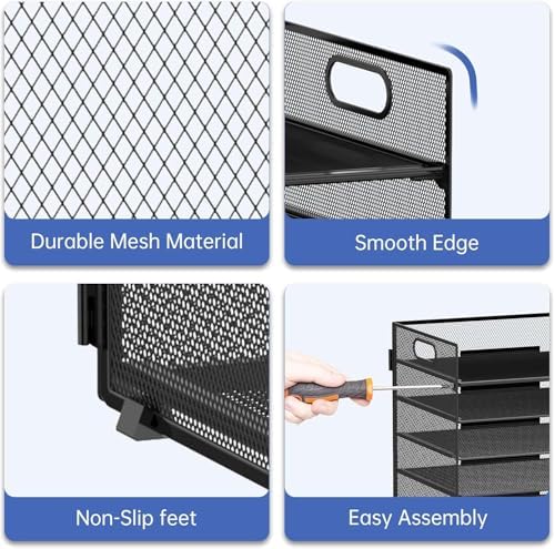 7 Tier Paper Organizer for Desk with Mesh Letter Trays and Handle 2 Pack