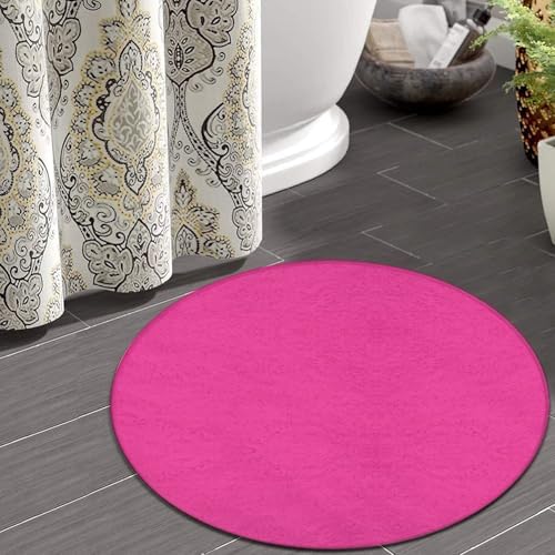 Room Sofa Yoga Soft Round Carpet, Home Decor Non Slip Kitchen Office Circle Rug, Machine Washable Modern Round Area Rug Bright Pink, 36inch