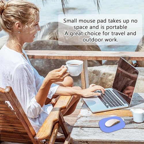 Small Mouse Pad 6 x 7 Inch, Blue Color, Oval Mini Mouse Pad with Non-Slip Rubber Base, Waterproof Compact Mouse Mat for Laptop Computer Wireless Mouse Keyboard Tray Home Office Travel