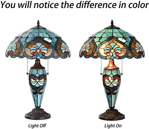 Bieye L10801 Baroque Tiffany Style Stained Glass Table Lamp, Lighted Base 24 inches Tall, Blue