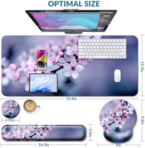 Desk Mat Set Keyboard and Mouse Pad with Wrist Rest Support