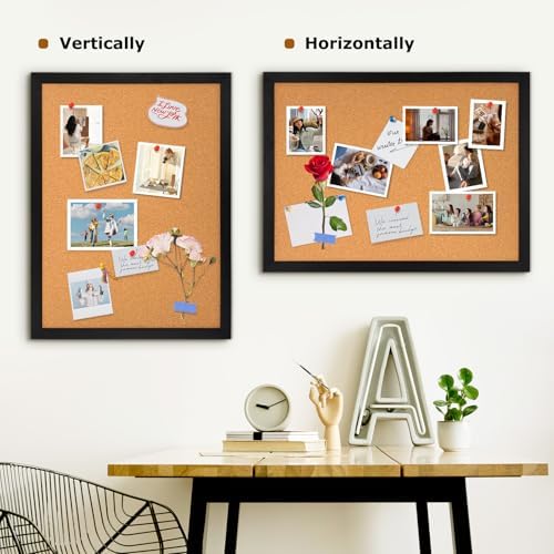 DOLLAR BOSS Cork Board for Wall 24"x18", Black Wood Framed Bulletin Board