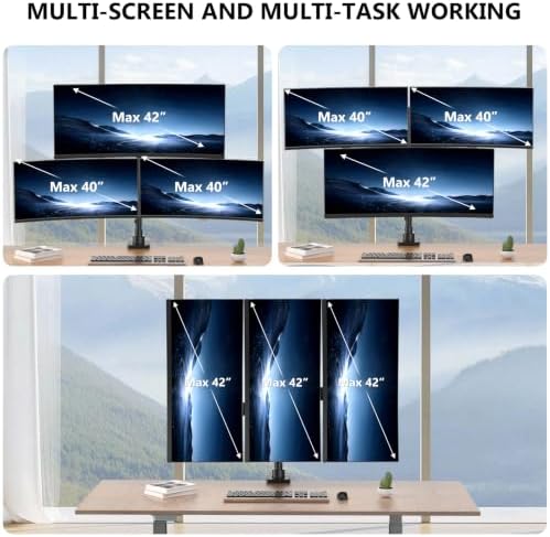 WALI Stacked Triple Monitor Mount for 13-42 inch Curved Screen, Max 26.4lbs