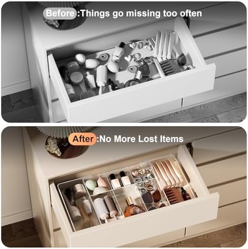 Acrylic Expandable Desk Drawer Organizer with 11 Adjustable Compartments