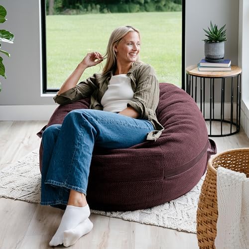 Big Joe Fuf 4Ft Foam Bean Bag Chair with Removable Cover for Kids, Teens, Merlot Cloudweave, 4 Foot Large Reading and Gaming Seat