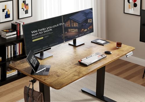 Seang Electric Standing Desk Adjustable Height, 55 x 24 Inch Sit Stand Desk with T-Shaped Frame, 3 Memory Presets & Cable Management for Home Office Computer Workstation, Black Frame/Rustic Brown Top
