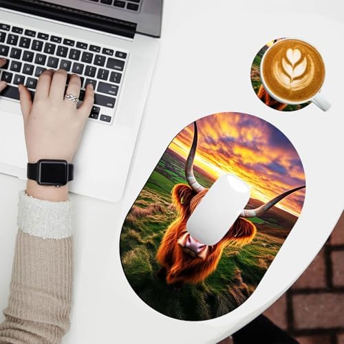 Small Mouse pad, Portable, Waterproof Non-Slip Rubber Bottom, Suitable for Wireless Mouse, Laptop Keyboard Tray for Both Men and Women, Office Travel 7.1x10.6in，Highland Cow