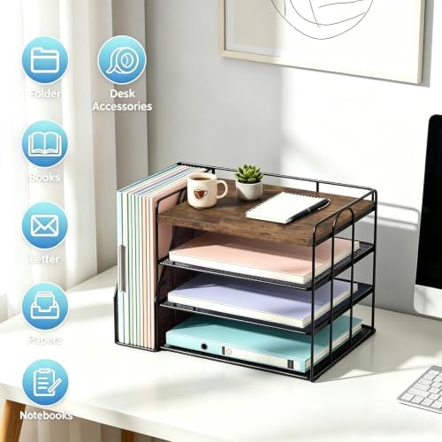 gianotter 4-Tier Wood Paper Organizer With Magazine Holder