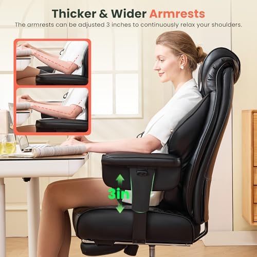 CIOMAN 500lbs Big and Tall Office Chair Adjustable Lumbar Support, Extra Wide Seat Ergonomic Gaming Chair with Footrest, Heavy Duty High Back Executive Leather Computer Desk Chair, Black