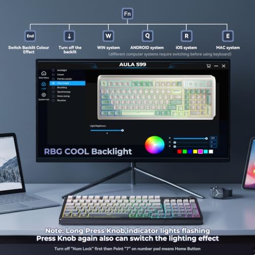 AULA Keyboard Gaming Wireless Creamy Computer Keyboards with Number Pad