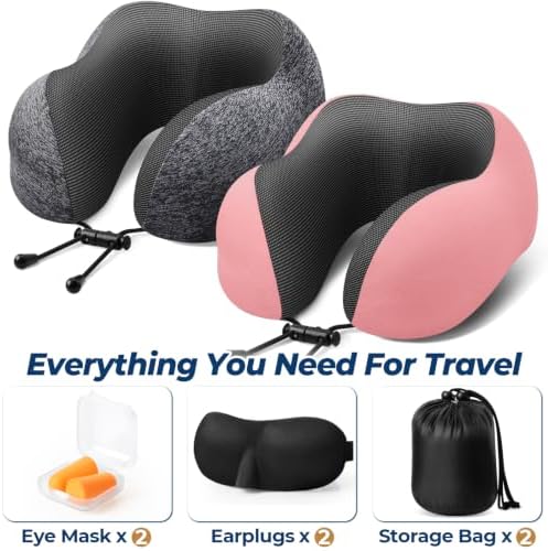 ExploreBliss Travel Pillow, Neck Pillow Airplane, Grey & Pink