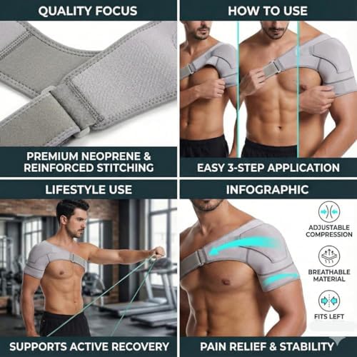Black Shoulder Brace, Rotator Cuff Support Brace with Ice Pack Insertion Capability, Pressure for Preventing Strains and Dislocation, Alleviating Shoulder Pain, Adjustable Fit for Men and Women (Black)