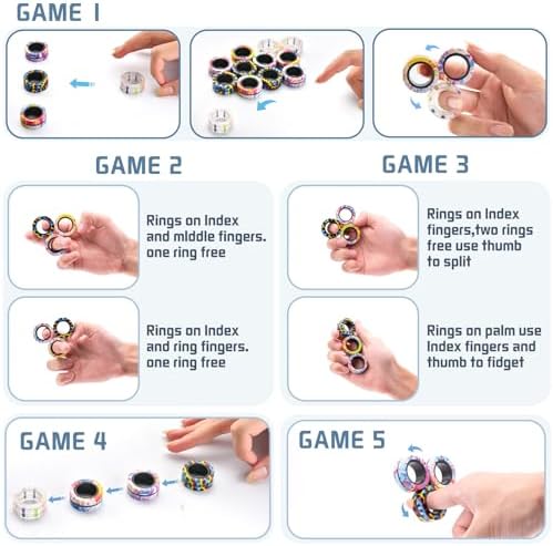 12Pcs Magnetic Adults Fidget Toys Rings,Stocking Stuffers for Kids 8-12,Fidget Spinner Rings for Anxiety Relief Therapy ,Party Favors Gifts for Teen Boy and Girl