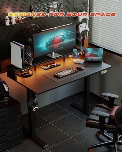 Agilestic 48 * 24 Inch Electric Standing Desk with Shelf & Led, Black