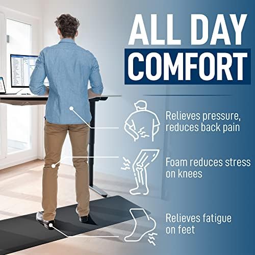 Zulay Home Large 24 x 70 Inch Anti Fatigue Floor Mat - 3/4 Inch Thick Cushioned Kitchen Mats For Standing - Comfortable Padded Floor Mats For Standing Work Desk - Memory Foam Kitchen Mat - Black