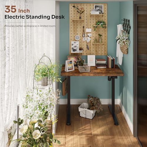 Monomi 35"x20" Small Electric Standing Desk,Whole Piece Desktop,Brown