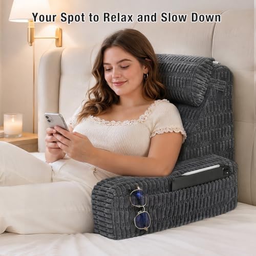 Reading Pillow for Bed Sitting Up with Large Pockets,Modern Style