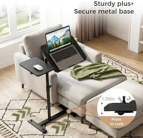 YUHFERA Rolling Table for Laptop Stand, Height and Angle Adjustable Over Bed Table with Wheels, Tilt-Top Laptop Desk for Couch with Cup Holder, Bed Table Tray for Eating (Black)